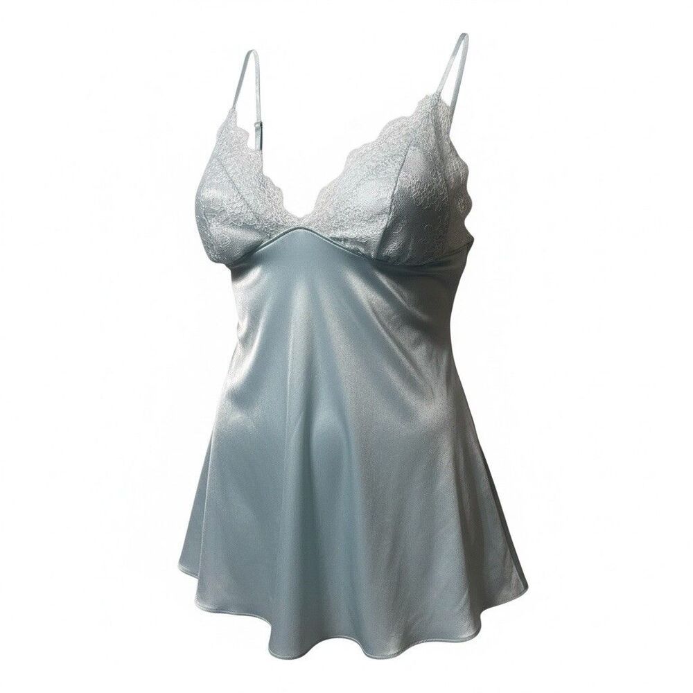 Victoria’s Secret Blue Satin Lace Flyaway Camisole Size M Adjustable Straps